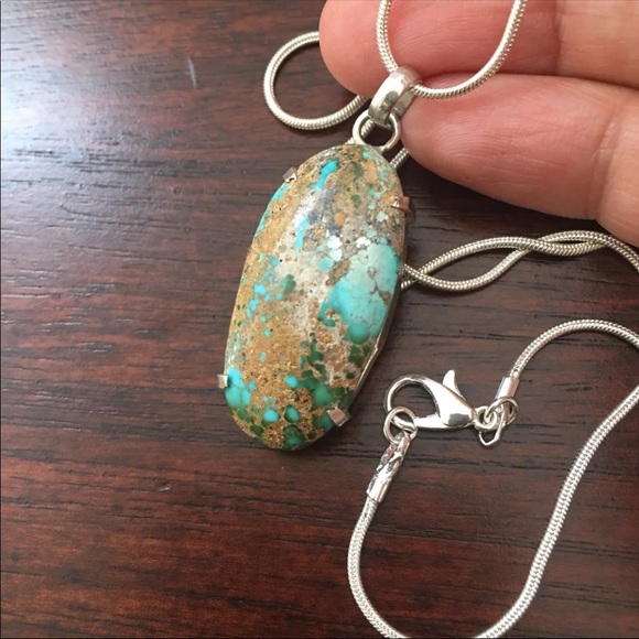 Large natural untreated turquoise 925 sterling silver pendant - Picture 2 of 7